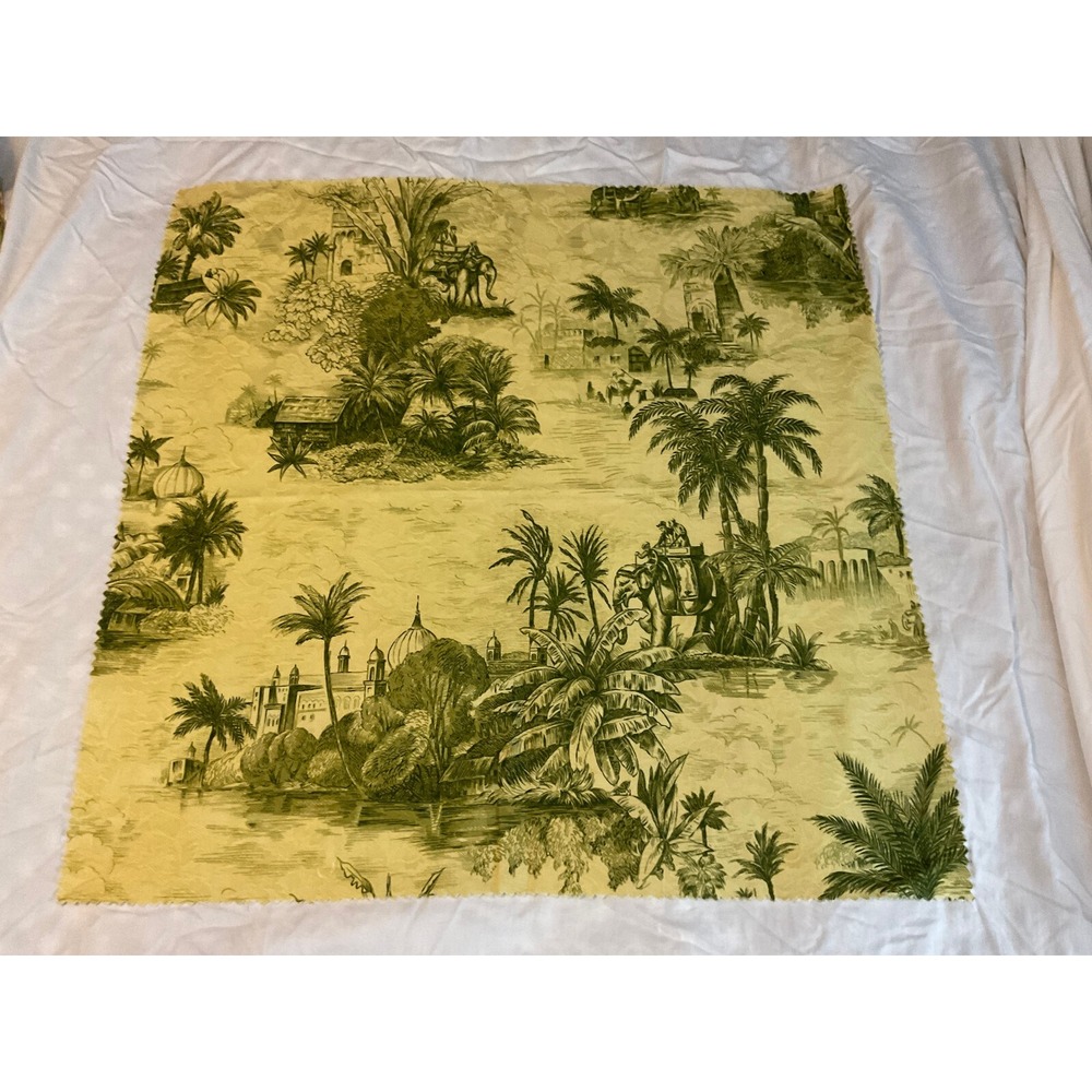 Vintage yellow greens African print style Fabric 25" x 25" square elephant scene